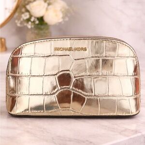 Michael Kors GOLD EMPIRE SMALL TRAVEL POUCH  Zip Cosmetic Travel Makeup NWT